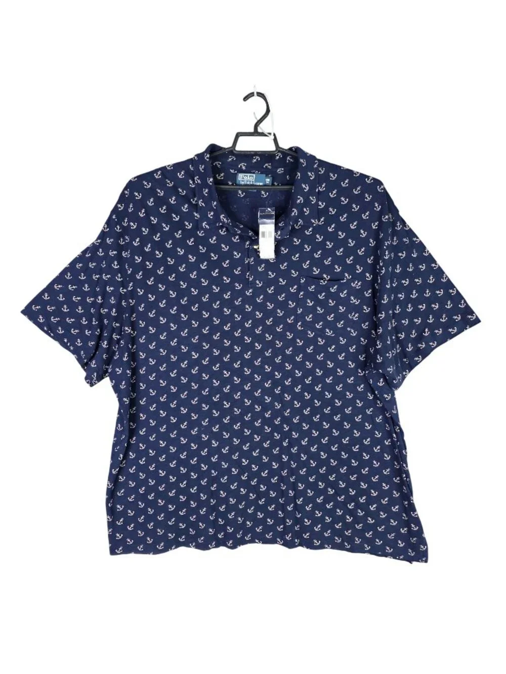 Mens Polo Ralph Lauren Navy Anchor Print Polo Shirt 100% Cotton Short Sleeve 3XB